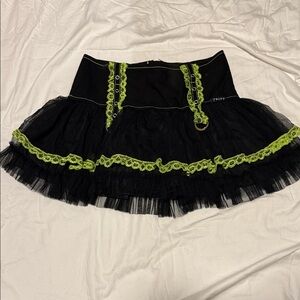 Tripp NYC Black Skirt with Neon Green Lace